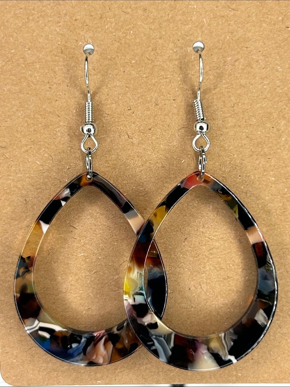 Tortoiseshell Pattern Teardrop Hoop Earrings - Multicolor Fashion Jewelry